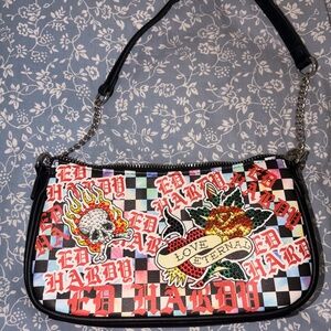 Ed Hardy Black and Red Graphic Shoulder Bag